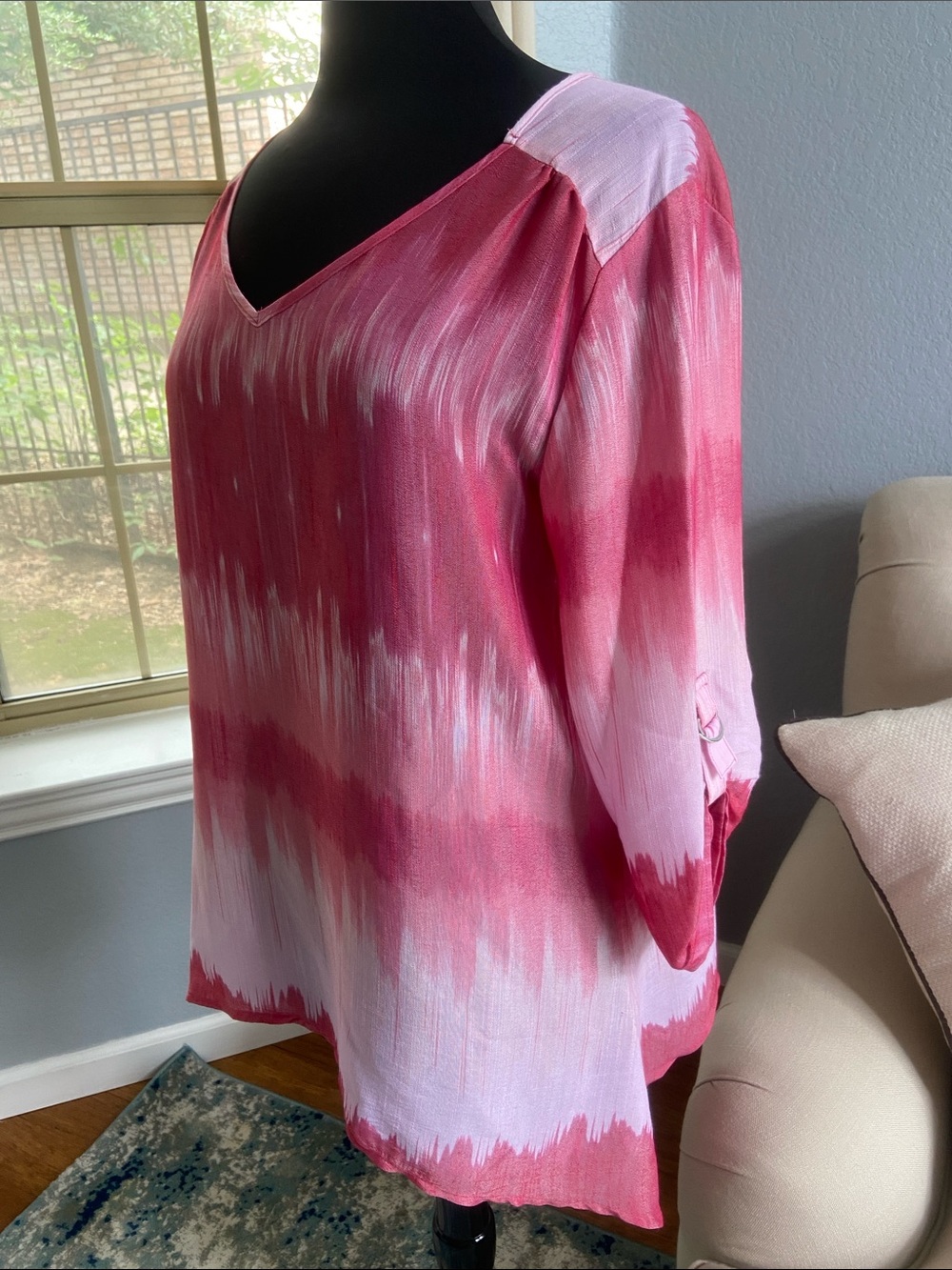 Zac & Rachel Pink Dip-Dye V-Neck Blouse